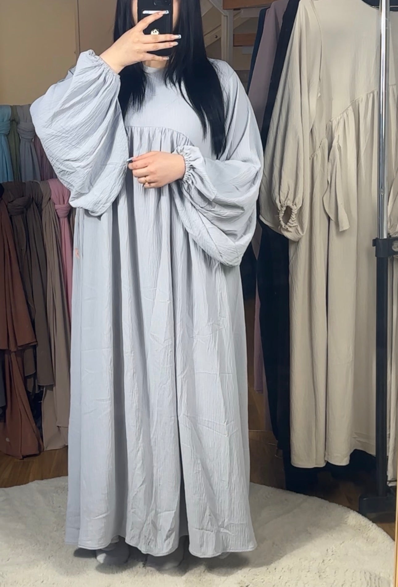 Crepe ballon sleeve abaya